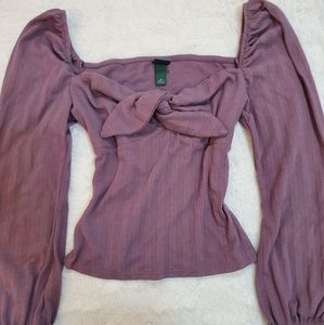 Lavender Puff Sleeve Tie Front Top